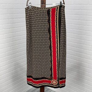 Talbots Skirt Women Medium 30Wx33L‎ Black Red Wrap 80s Scroll Classic Stretch